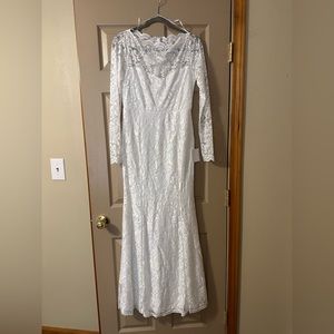 White Lace Maxi Wedding dress by LuLus